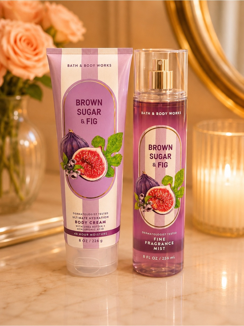 Bath & Body Works Brown Sugar & Fig Body Cream & Fragrance Mist - Purple